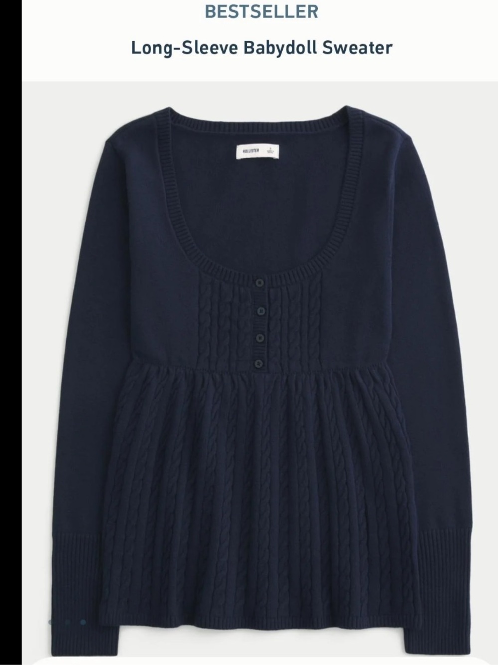 Hollister Navy Long-Sleeve Babydoll Sweater